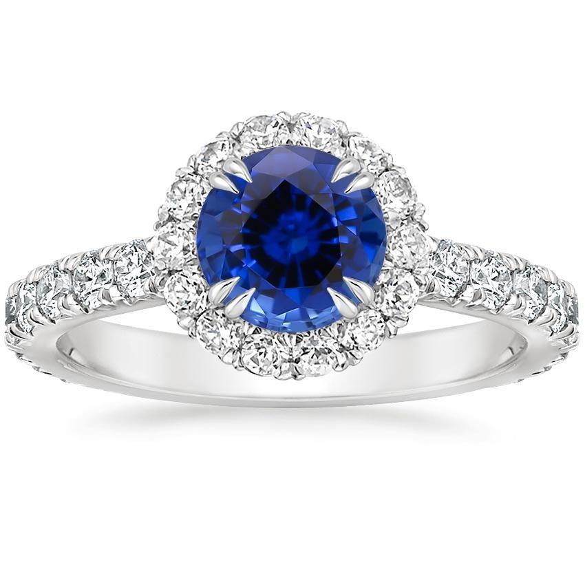 Picture of Harry Chad Enterprises 65685 3.50 CT Round Diamond Halo Ceylon Sapphire Jewelry Engagement Ring, Size 6.5