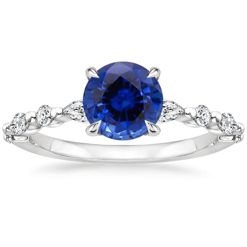 65688 4 CT Round Ceylon Sapphire & Diamond Marquise Engagement Ring, Gold - Size 6.5