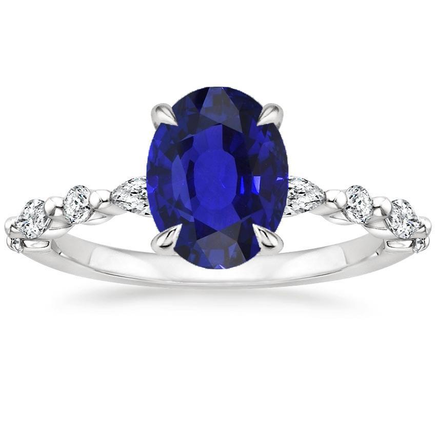 Picture of Harry Chad Enterprises 65692 6 CT Gold Oval Blue Sapphire Marquise & Round Cut Diamond Ring&#44; Size 6.5