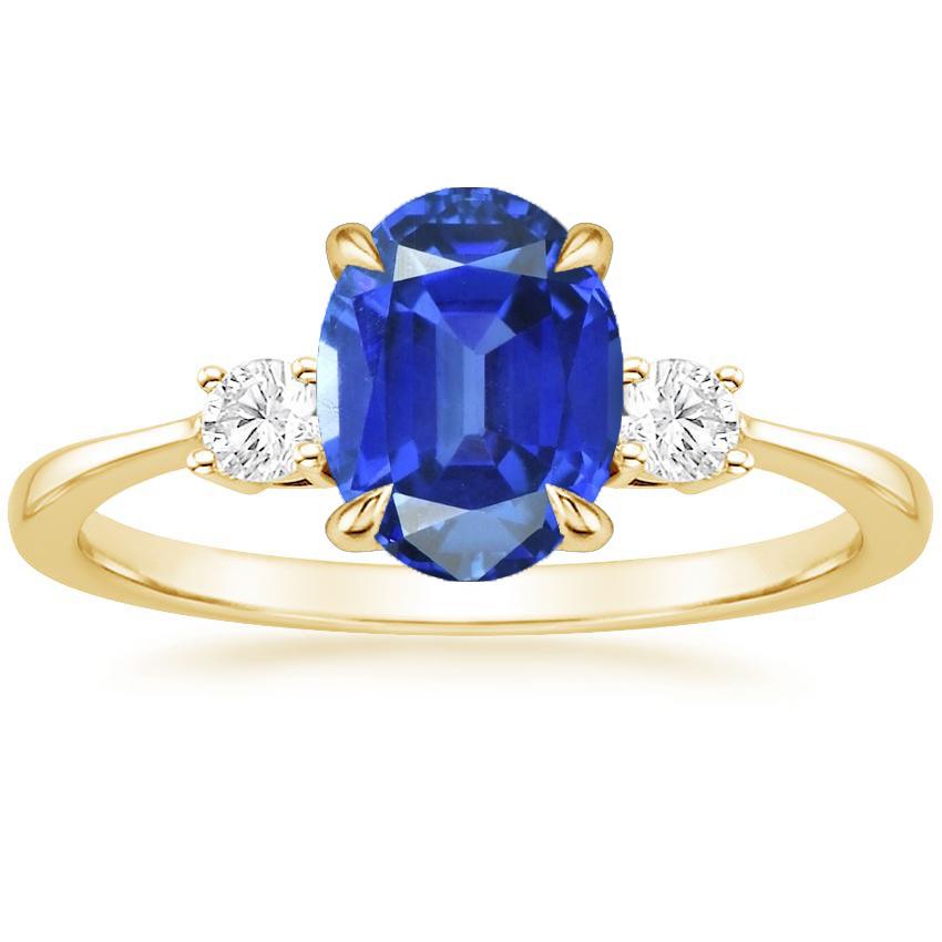 Picture of Harry Chad Enterprises 65695 5.50 CT Three Stone Oval Blue Sapphire & Round Gold Diamond Ring&#44; Size 6.5