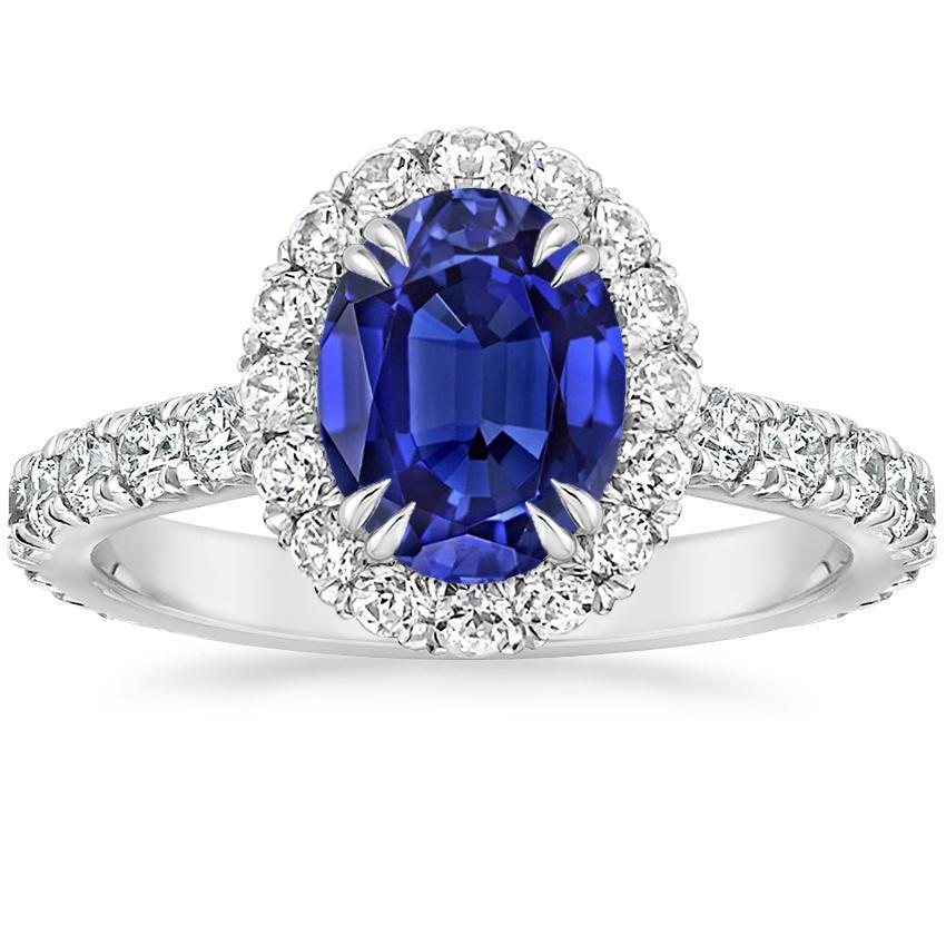 Picture of Harry Chad Enterprises 65698 6.50 CT Halo Oval Deep Blue Sapphire Claw Prong Set Diamond Ring&#44; Size 6.5