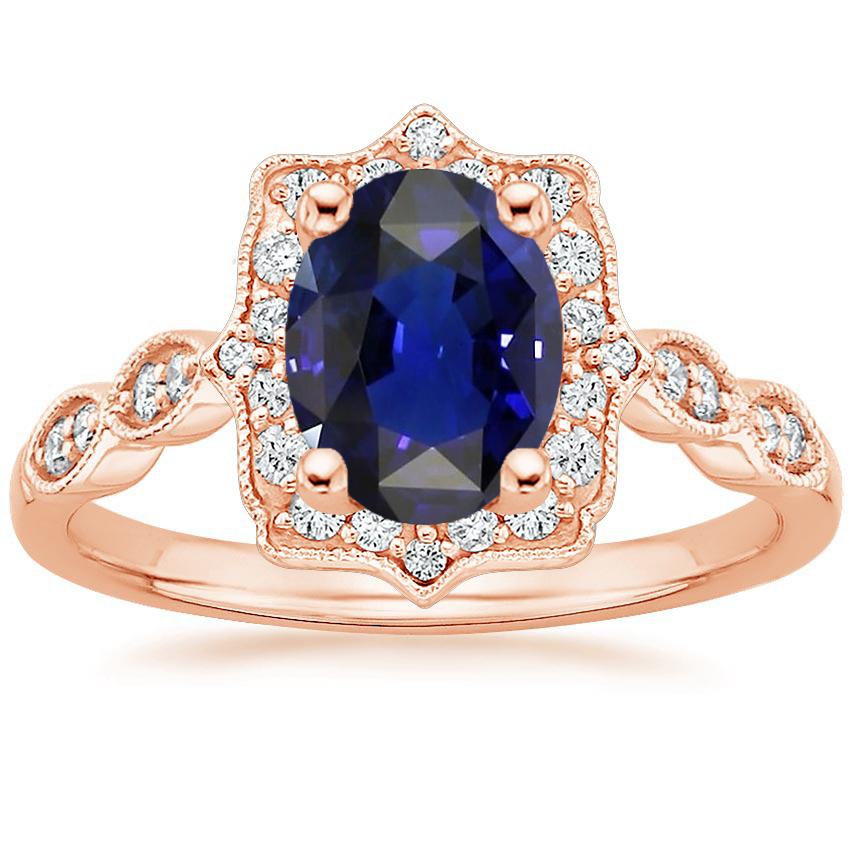 Picture of Harry Chad Enterprises 65701 6 CT Vintage Style Rose Gold Diamond & Ceylon Oval Sapphire Ring&#44; Size 6.5