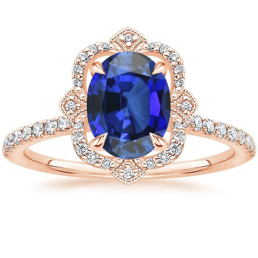 Picture of Harry Chad Enterprises 65702 6.20 CT Antique Style Halo Flower Style Blue Sapphire Diamond Ring&#44; Size 6.5