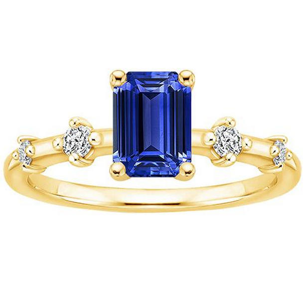 Picture of Harry Chad Enterprises 66159 3.50 CT 5 Stones Emerald Blue Sapphire & Diamond Engagement Ring&#44; Size 6.5