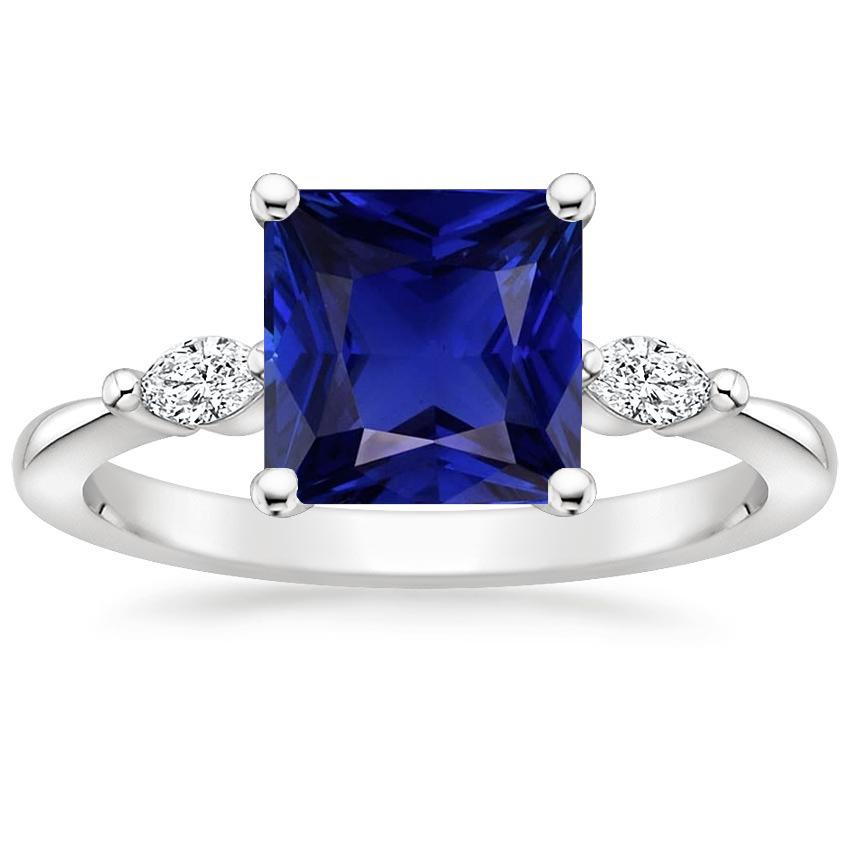Picture of Harry Chad Enterprises 66187 5.25 CT Marquise 3 Stone Princess Ceylon Sapphire Diamond Ring&#44; Size 6.5