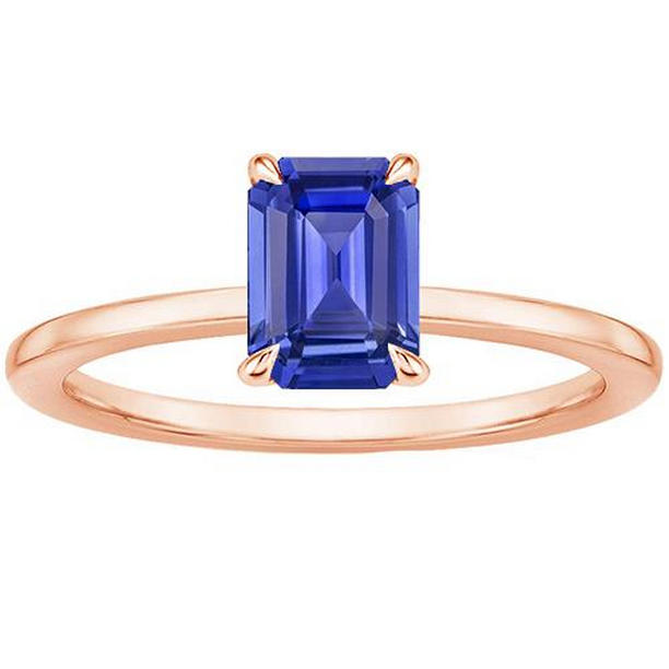 66213 Ceylon Sapphire 3 CT Emerald Cut Solitaire Ring, 14K Rose Gold - Size 6.5
