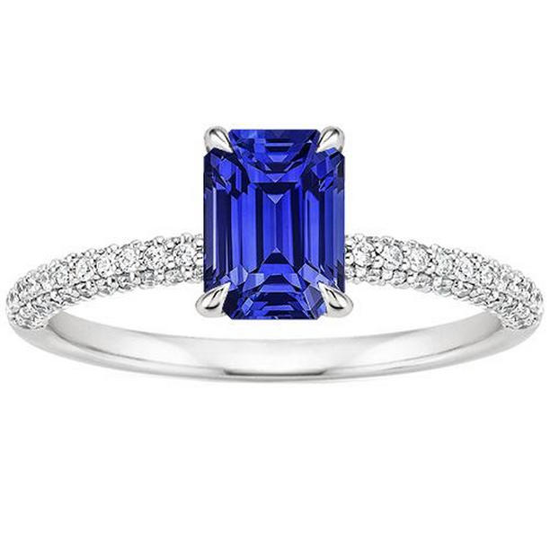 Picture of Harry Chad Enterprises 66214 4 CT Solitaire with Accents Sri Lankan Sapphire & Diamond Ring&#44; Size 6.5