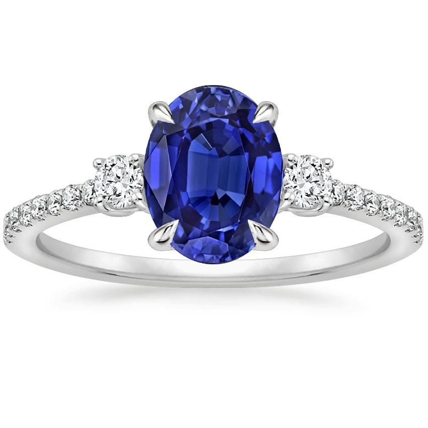 3.50 CT Solitaire Blue Sapphire & Round Diamond Accents Ring, Size 6.5
