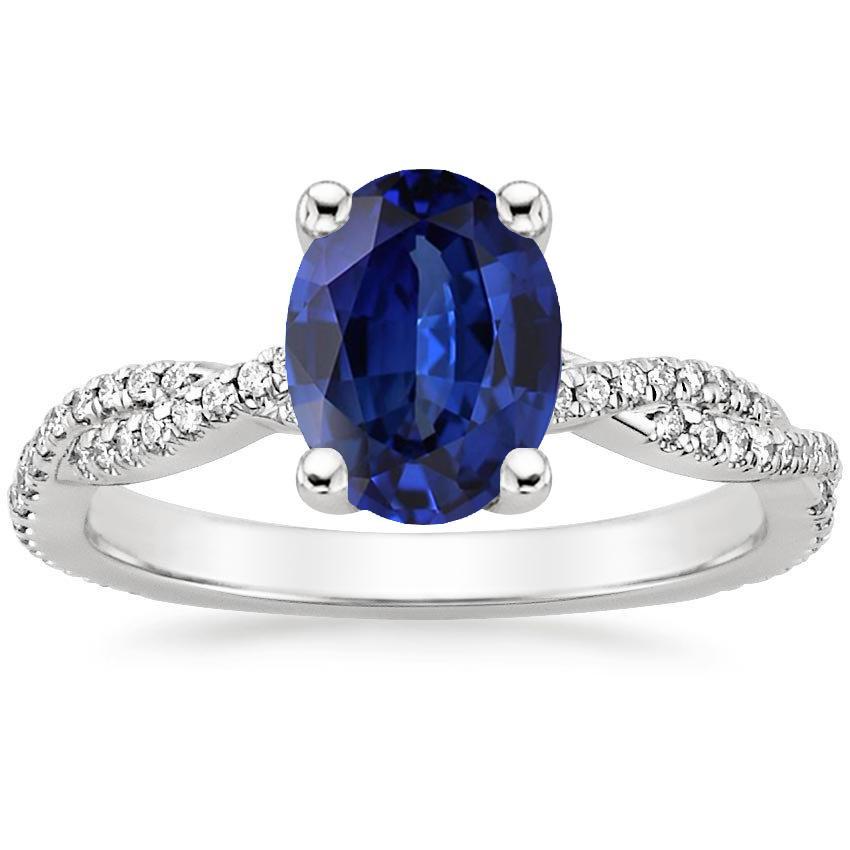66659 3.50 CT Blue Sapphire Solitaire with Accents Wedding Ring, Size 6.5