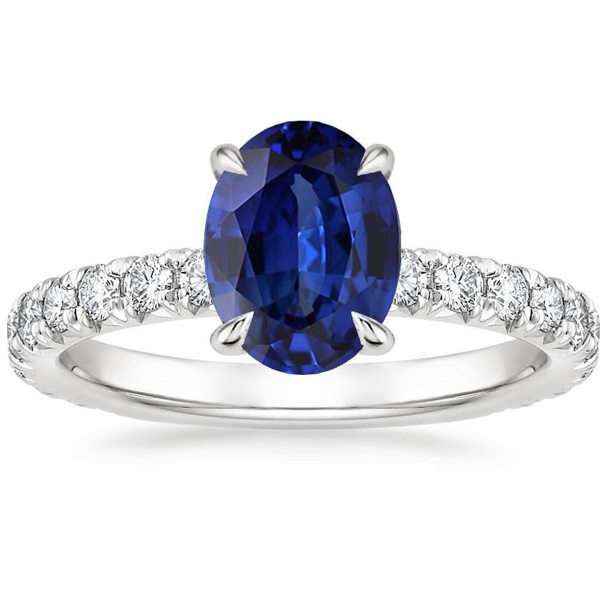 66664 4 CT Diamond Solitaire Blue Sapphire Anniversary Ring with Accents, Size 6.5