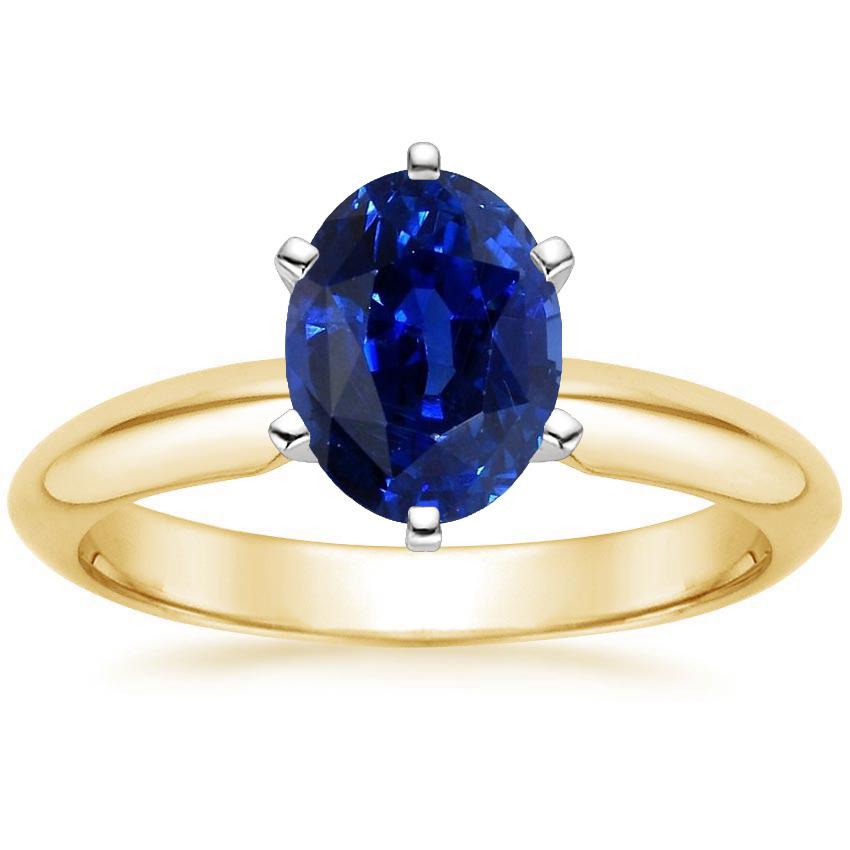 Picture of Harry Chad Enterprises 66672 Oval Sri Lankan Sapphire Two Tone 2 CT Thick Shank Solitaire Ring&#44; Size 6.5