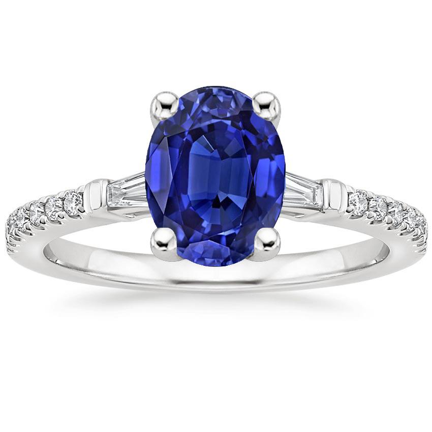 66673 3.25 CT Blue Sapphire with Baguette & Round Diamonds Gemstone Ring, Size 6.5