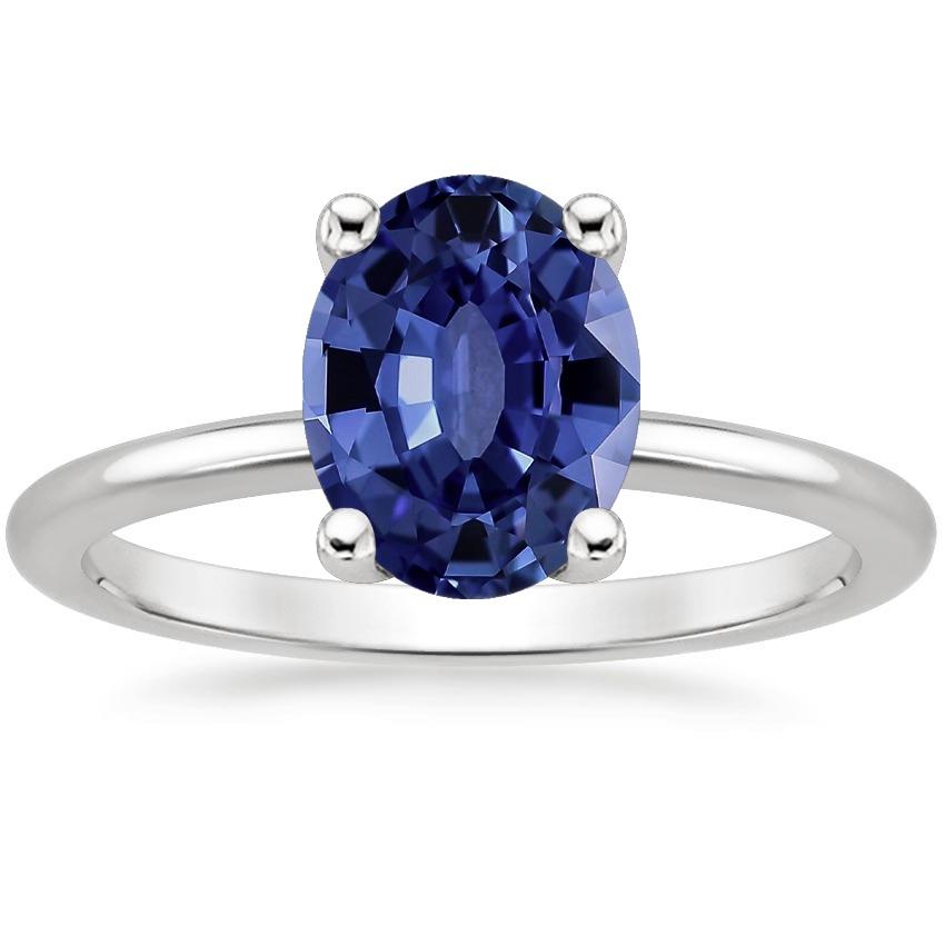66675 2 CT White Gold Jewelry Oval Ceylon Sapphire Solitaire Ring, Size 6.5