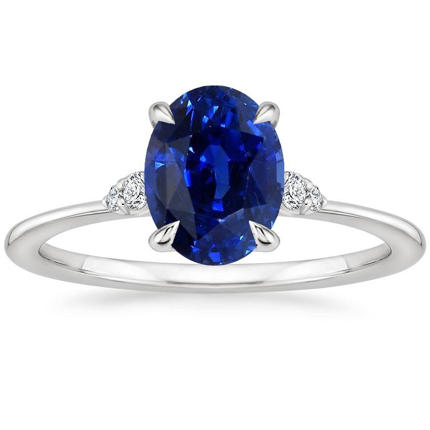 66677 3 CT Oval Ceylon Sapphire & Diamonds White Gold Anniversary Ring, Size 6.5