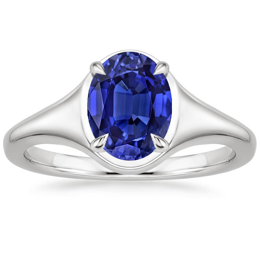 Picture of Harry Chad Enterprises 66678 3 CT Solitaire Sri Lankan 14K White Gold Oval Cut Sapphire Ring, Size 6.5