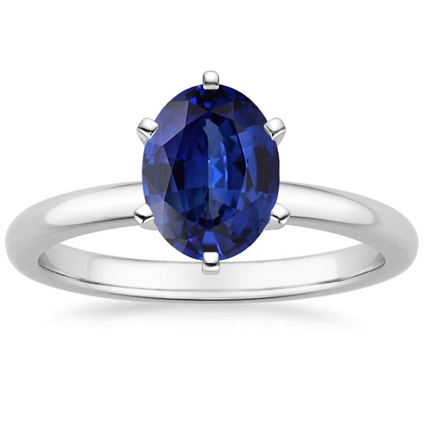 66679 Oval Ceylon Sapphire 2.50 CT White Gold Prong Set Solitaire Ring, Size 6.5
