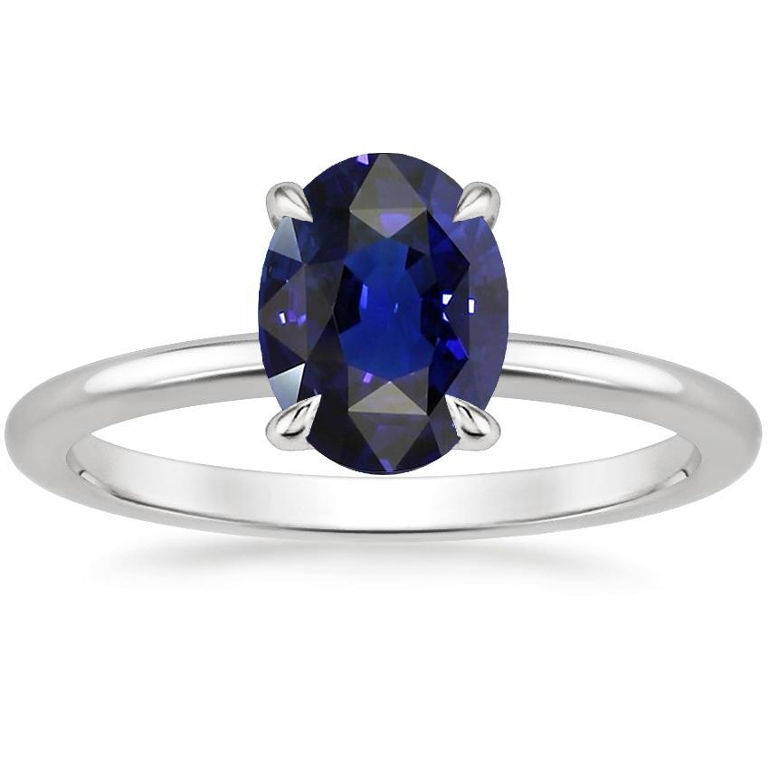 66680 3 CT Solitaire White Gold Blue Sapphire Wedding Ring, Size 6.5