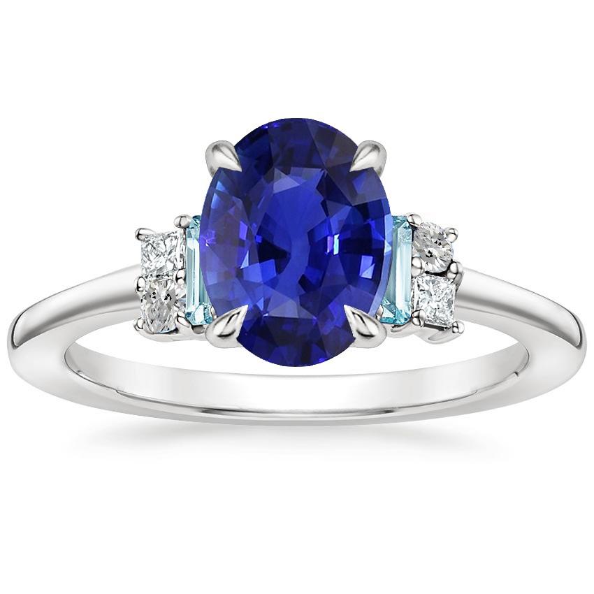 4 CT Oval Gemstone Ceylon Sapphire Ring with Accents, Gold - Size 6.5
