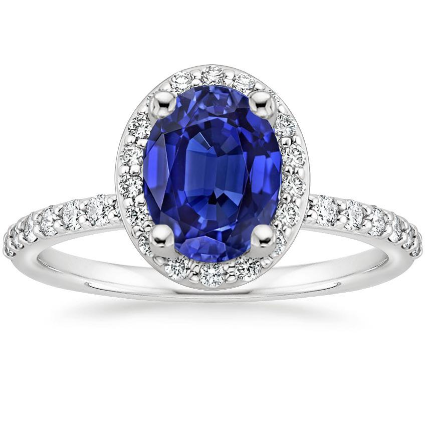 3.25 CT Halo Ceylon Oval Cut & Round Diamonds Sapphire Ring, Size 6.5