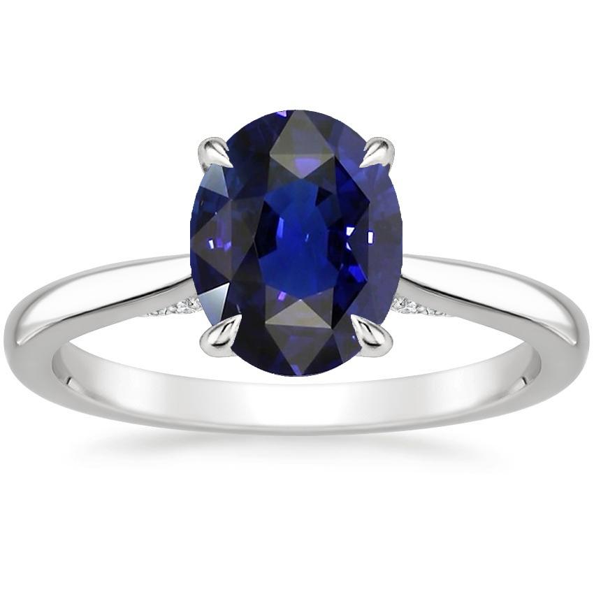 66690 2 CT Solitaire Oval Cut Blue Sapphire Ring, 14K White Gold - Size 6.5
