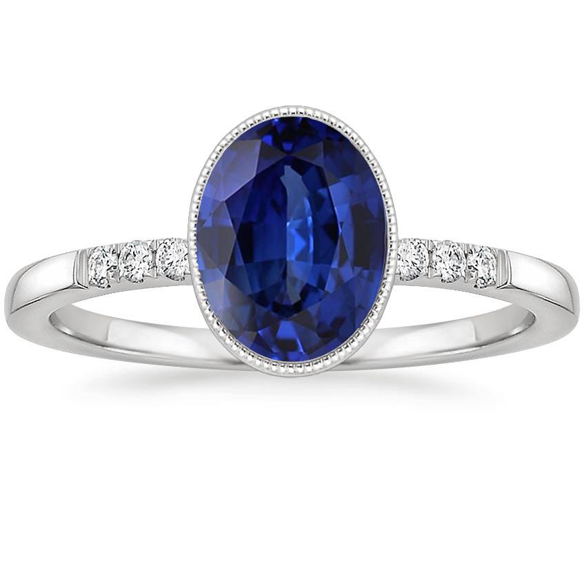 66693 3.50 CT Diamond Bezel Set Ceylon Sapphire Anniversary Ring, Size 6.5