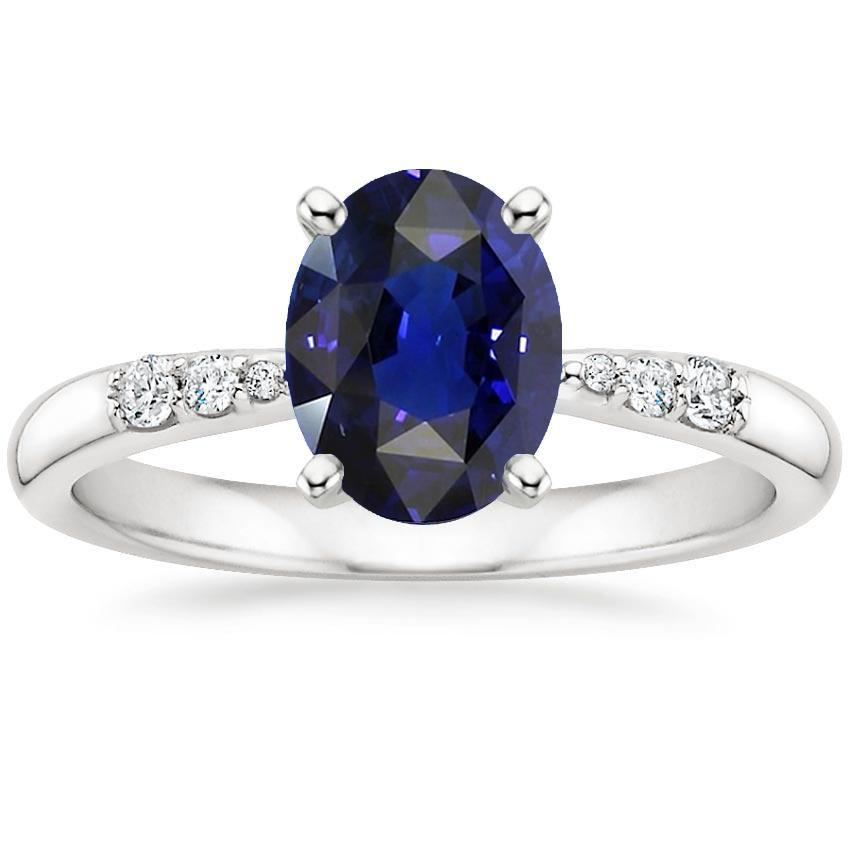 3.50 CT White Gold Womens Oval Blue Sapphire & Round Diamonds Ring, Size 6.5