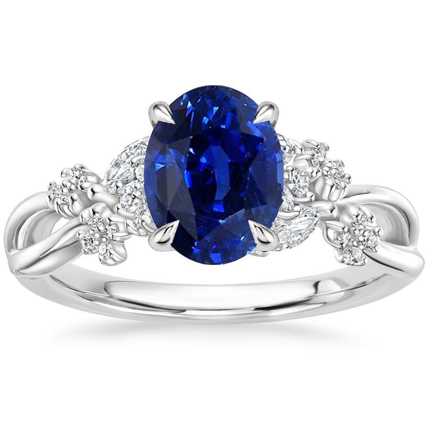 66695 3.50 CT Womens Blue Sapphire & Marquise Round Diamond Accents Ring, Size 6.5