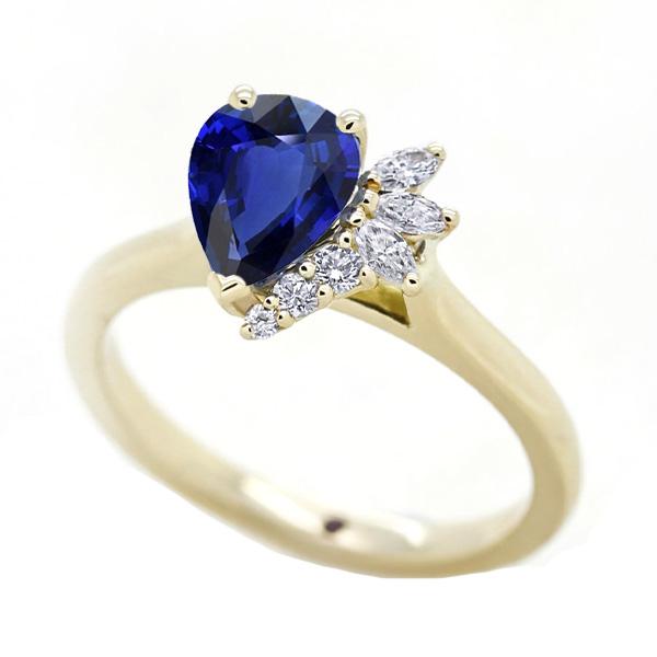 66699 2.50 CT Blue Sapphire Gemstone Ring with Round & Marquise Accents, Size 6.5
