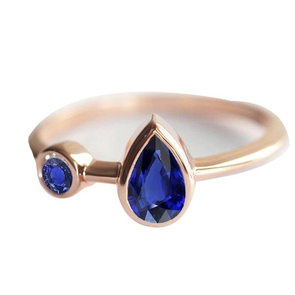 66703 2.25 CT Round & Pear Blue Sapphires Anniversary Ring, 14K Rose Gold - Size 6.5