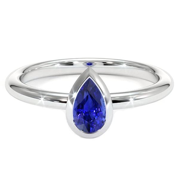 66706 1.50 CT Bezel Set Pear Ceylon Sapphire Solitaire Ring, White Gold - Size 6.5