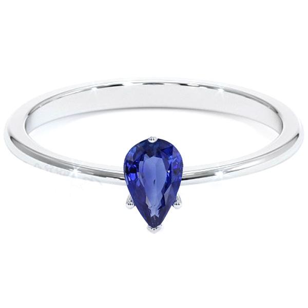 66709 2 CT Solitaire White Gold Teardrop Style Pear Blue Sapphire Ring, Size 6.5