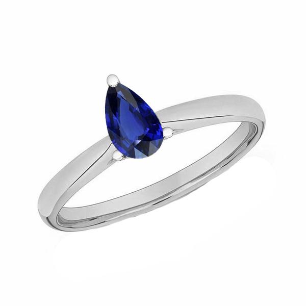 1 CT Solitaire Pear Deep Blue Sapphire Ring, White Gold - Size 6.5