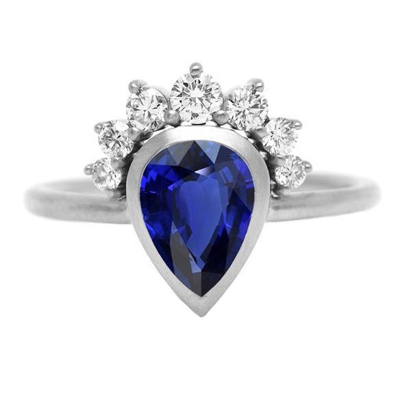 67139 3.50 CT Gold Bezel Set Ceylon Sapphire Diamonds Wedding Ring, Size 6.5