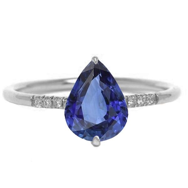67140 3 CT Gemstone Pear Blue Sapphire Ring & Small Round Diamonds, Size 6.5