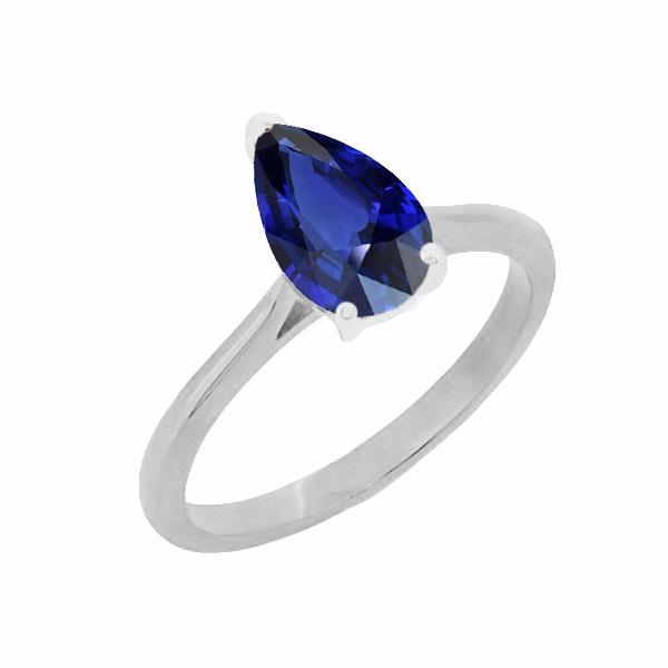 67141 Solitaire Pear Deep Blue 1.50 CT Ladies Sapphire Ring, Size 6.5