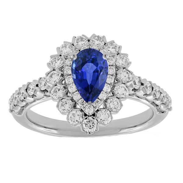 67143 4.50 CT Diamond Double Halo Ceylon Flower Style Sapphire Ring, Size 6.5