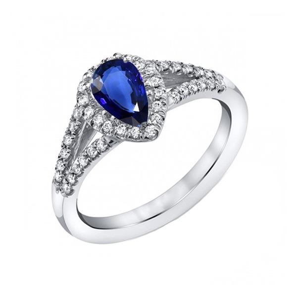 3.50 CT Engagement Halo Blue Split Shank Diamonds Sapphire Ring, Size 6.5