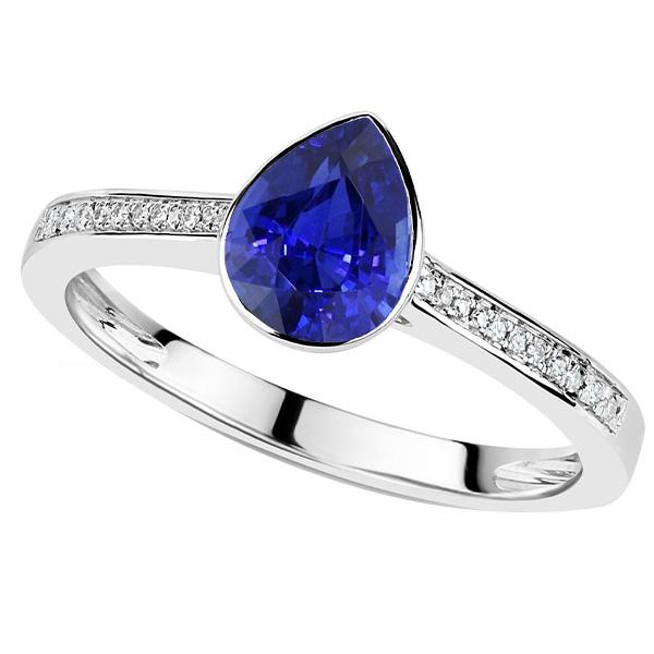 67154 3 CT Gemstone Bezel Set Blue Sapphire & Diamonds Wedding Ring, Size 6.5