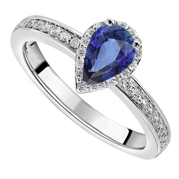 67155 4 CT Halo Blue 14K White Gold & Diamonds Sapphire Ring, Size 6.5