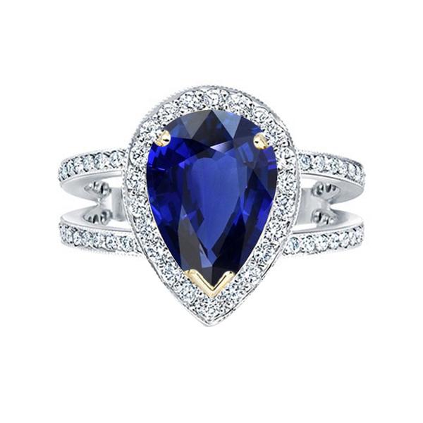 Picture of Harry Chad Enterprises 67157 4.50 CT Halo Two Tone Gold Deep Blue Sapphire & Diamond Ring&#44; Size 6.5