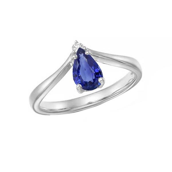 67162 1.25 CT Diamond Jewelry Pear Ceylon Sapphire Anniversary Ring, Size 6.5
