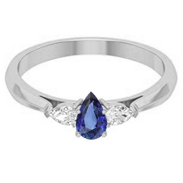 Picture of Harry Chad Enterprises 67165 1.25 CT Three Stone Pear Sri Lankan Sapphire & Diamond Ring&#44; Size 6.5