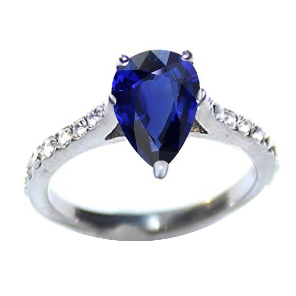 Picture of Harry Chad Enterprises 67166 3 CT Ladies Solitaire Pear Blue Sapphire with Accents Diamond Ring&#44; Size 6.5