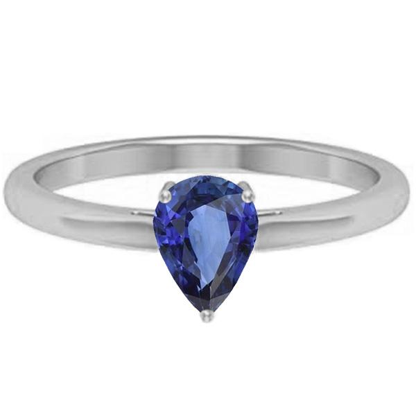 1.50 CT Gold Solitaire Pear Shaped Ceylon Sapphire Ring Prong Set, Size 6.5