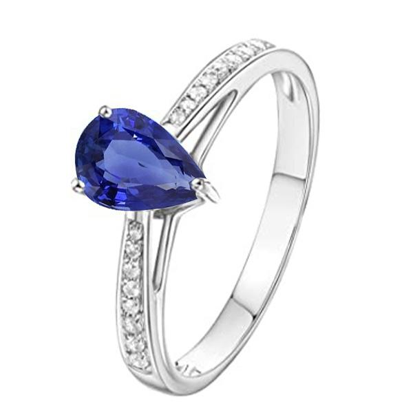67169 2.50 CT Blue Sapphire Solitaire Ring & Pave Set Diamond Accents, Size 6.5