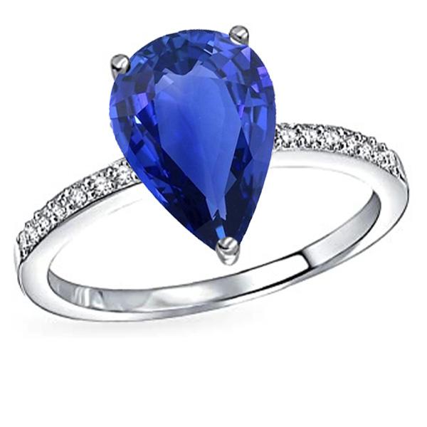 67171 4 CT Diamond Solitaire Pear Ceylon Sapphire Ring with Accents, Size 6.5
