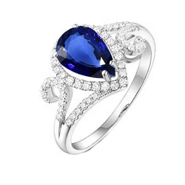 67172 3.50 CT Womens Halo Gemstone Blue Sapphire Ring & Diamonds, Size 6.5
