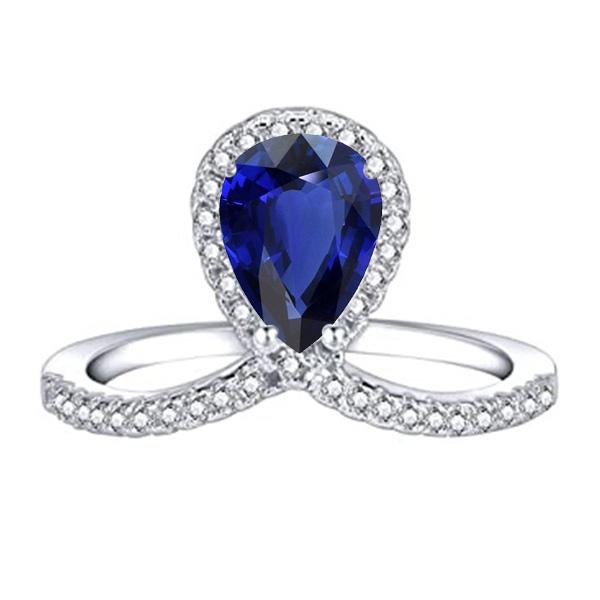 Picture of Harry Chad Enterprises 67177 3.50 CT Pear Halo Enhancer Natural Blue Sapphire Diamond Ring&#44; Size 6.5