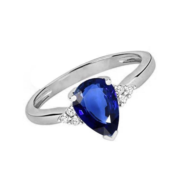 67178 2.50 CT Gemstone Pear Deep Blue Sapphire Ring & Diamonds, Size 6.5