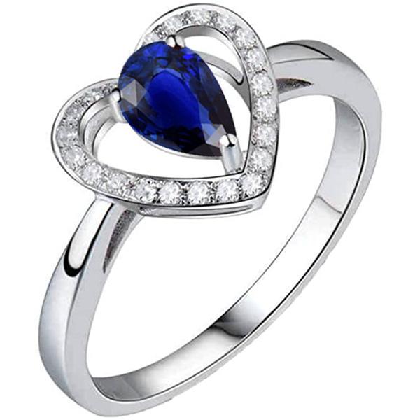 Picture of Harry Chad Enterprises 67182 3 CT Round Pear Cut Blue Sapphire Heart Style Diamond Ring&#44; Size 6.5